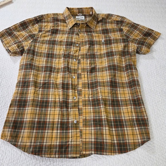 Prana Other - Prana Large Plaid Short Sleeve Button Up Shirt Mustard Yellow Organic Cotton